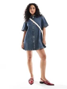ASOS Curve Blue Denim Shirt Mini Dress